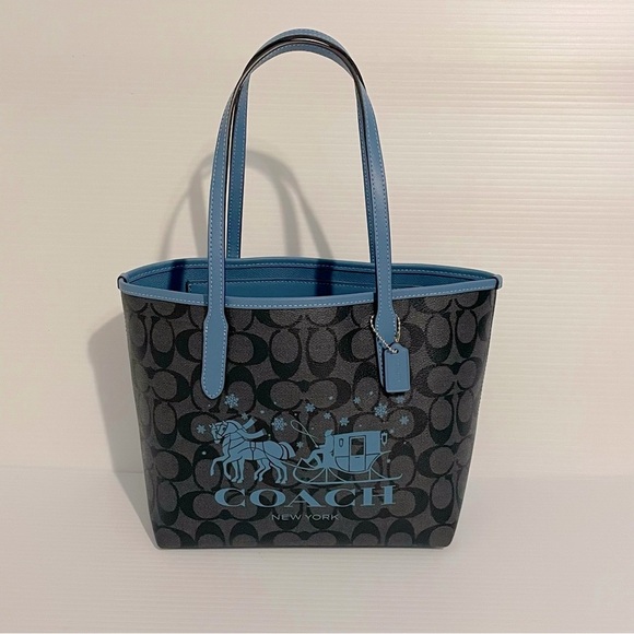 NWT Coach Small City Tote In Signature Canvas With Horse And Sleigh - Picture 2 of 8
